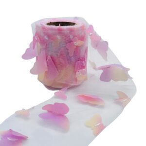 TM3D-010 Tul con mariposas AMARILLO CON ROSA Y LILA